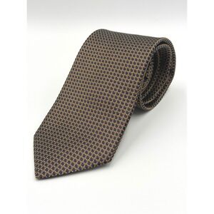 Cremieux Collection Necktie Men Brown Navy Blue Silk Geometric Handmade 59"x3.5"